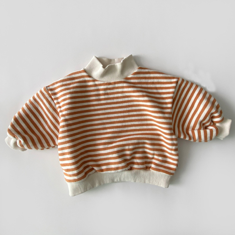 Baby Girls Striped Tops Autumn Winter Thick Warm High Neck Sweatshirt Cotton Clothes for Toddler Boys Tees Cozy