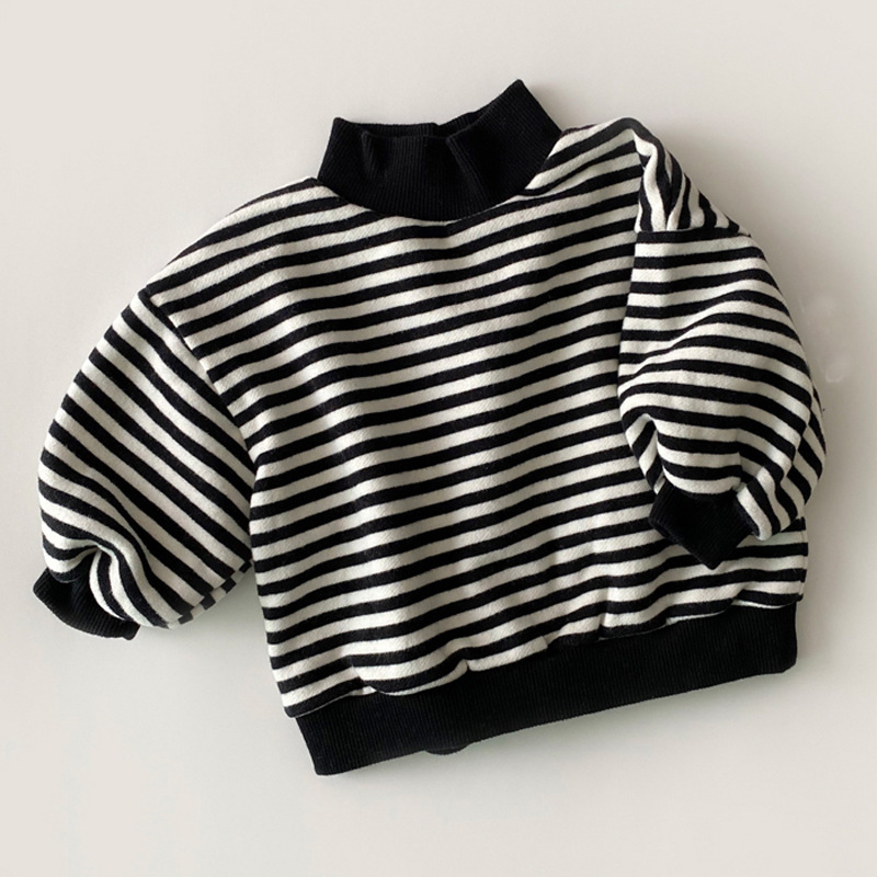 Baby Girls Striped Tops Autumn Winter Thick Warm High Neck Sweatshirt Cotton Clothes for Toddler Boys Tees Cozy