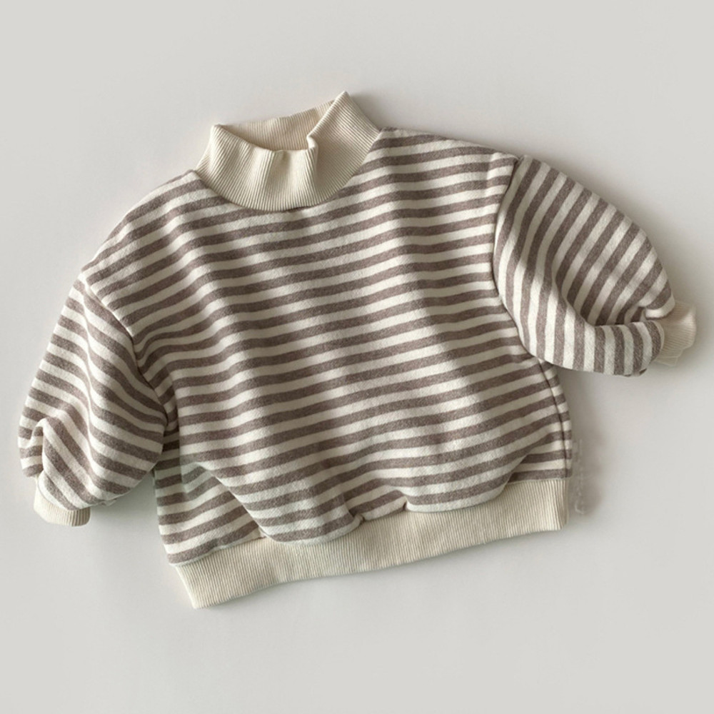 Baby Girls Striped Tops Autumn Winter Thick Warm High Neck Sweatshirt Cotton Clothes for Toddler Boys Tees Cozy