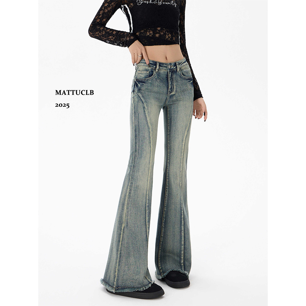 Autumn Winter Gyaru Denim Flare Pants For Women Bootcut Jean Y2K Harajuku Baggy Stacked Low Rise Be 1