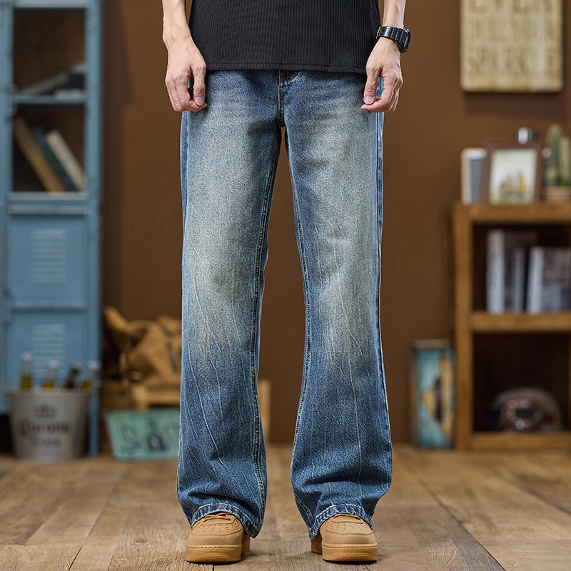 Streetwear Blue Flared Jeans Men Bootcut Denim Pants Full Length Bell-bottom Trousers American Style Male Fashion Fit