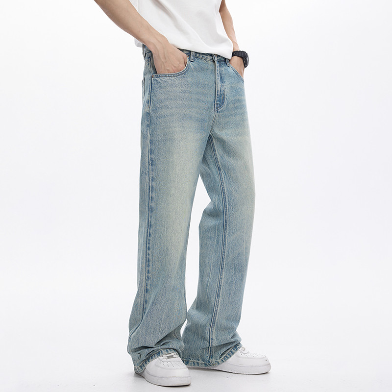 Light Blue Streetwear Loose Fit Bootcut Jeans Spring Jeans For Men Flared Pants Mens Trousers Quali 1
