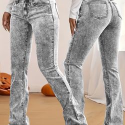 gray low rise slim fit bootcut jeans fashion women, y2k style snow wash denim pants, elegant streetwear look