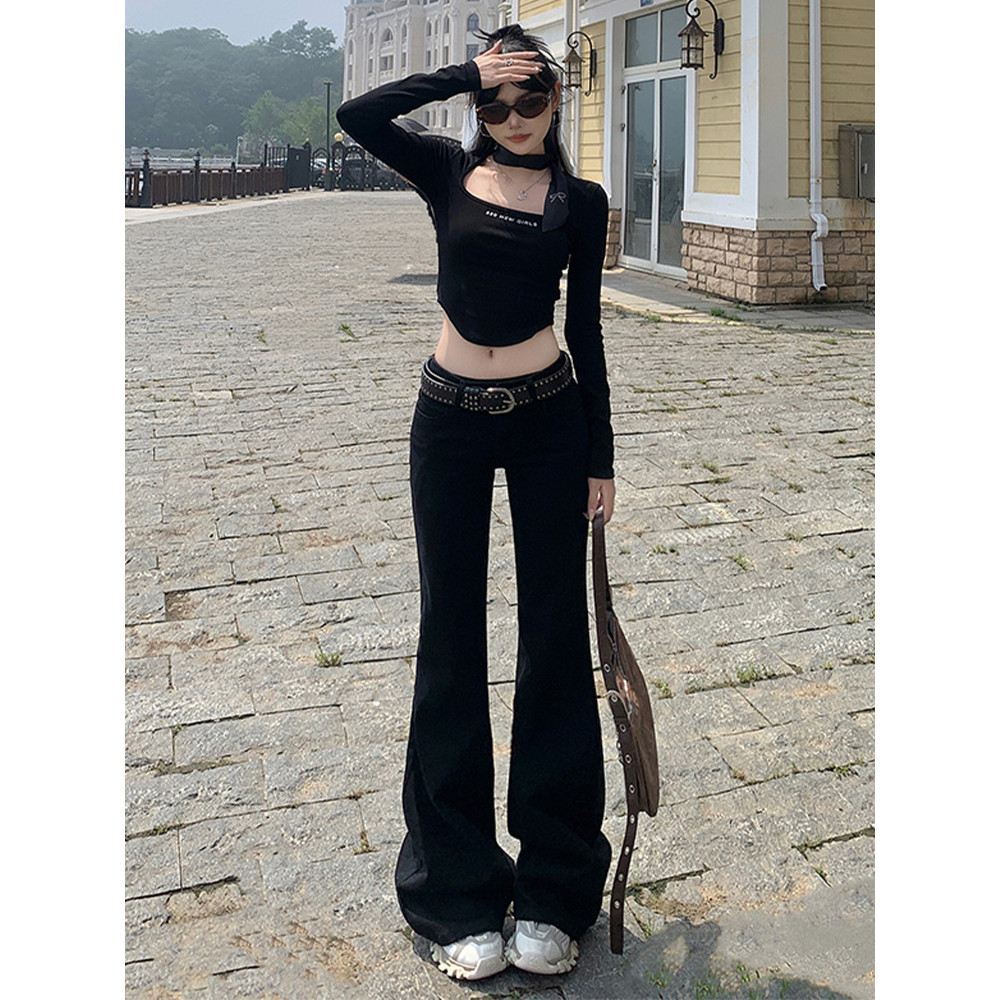 High Quality Korean Low Rise Bell Bottom Jeans Winter Women Simple Flared Pants Y2K Cowboy Skinny D 0
