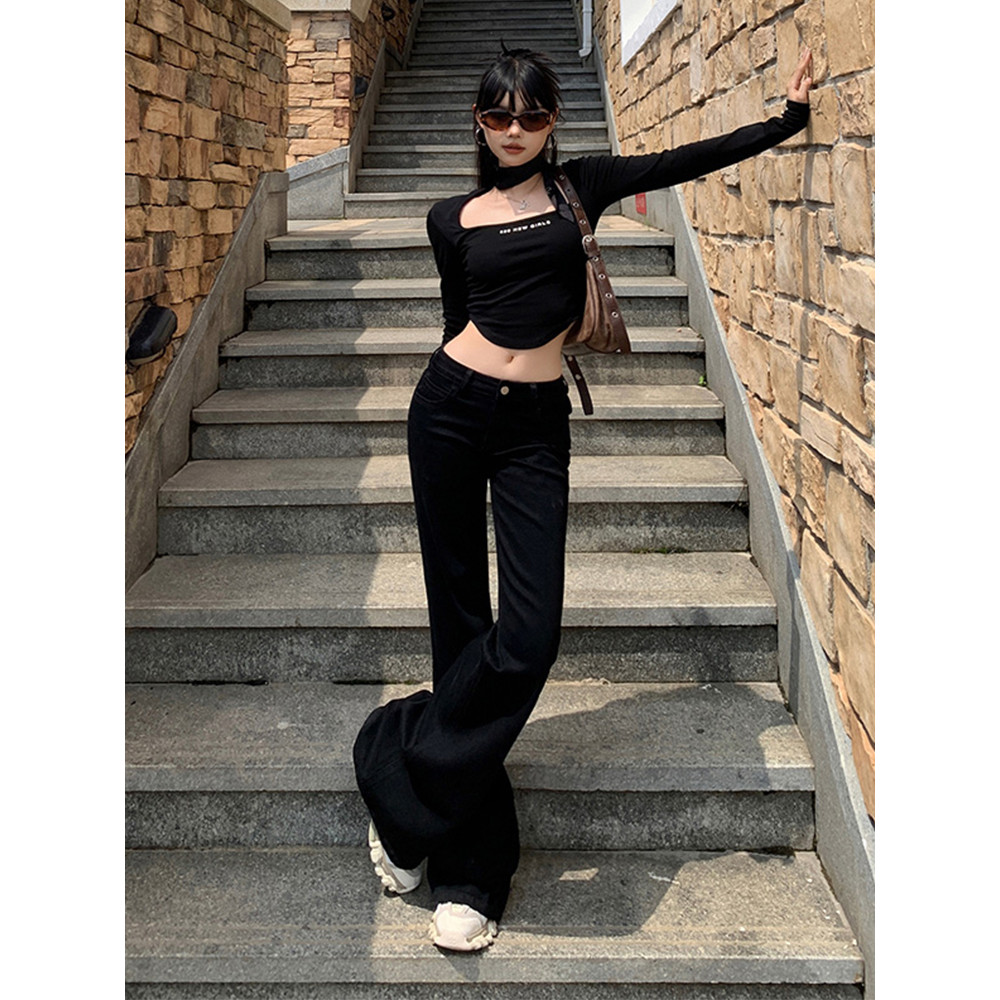 High Quality Korean Low Rise Bell Bottom Jeans Winter Women Simple Flared Pants Y2K Cowboy Skinny D 1