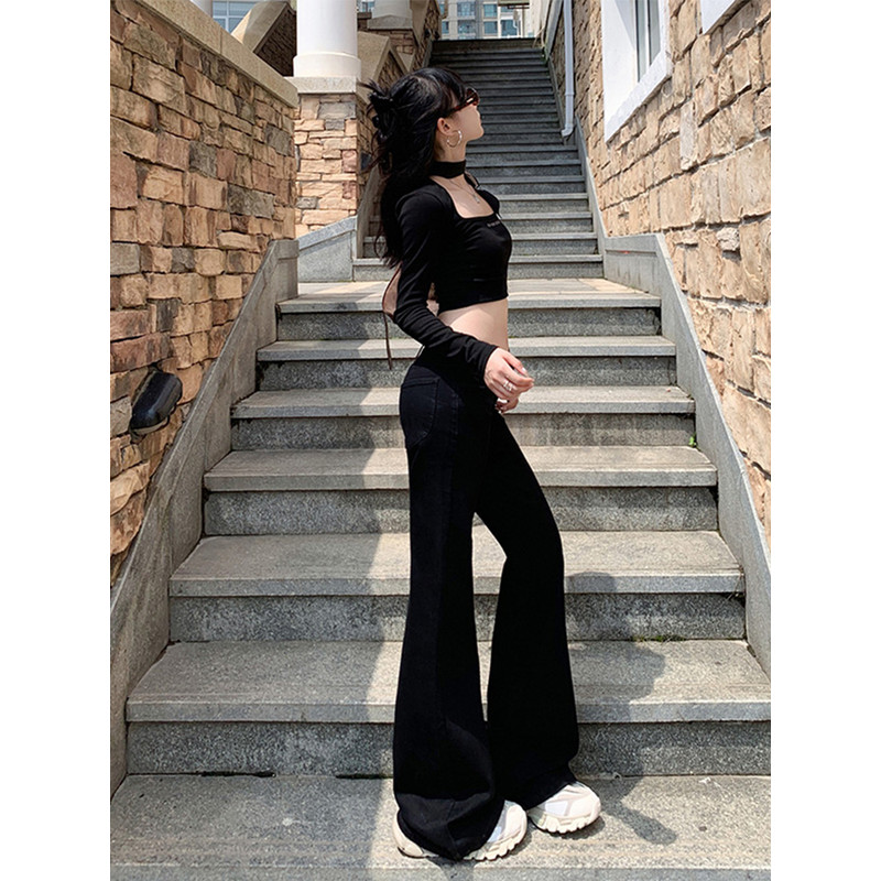 High Quality Korean Low Rise Bell Bottom Jeans Winter Women Simple Flared Pants Y2K Cowboy Skinny D 3