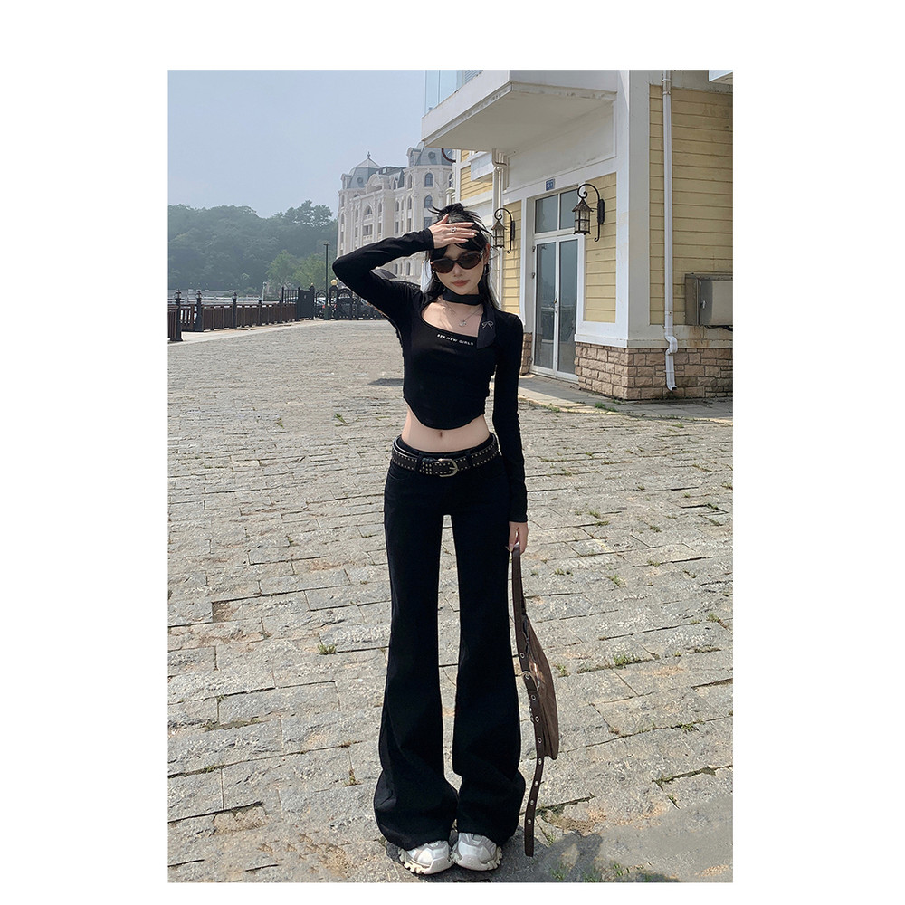 High Quality Korean Low Rise Bell Bottom Jeans Winter Women Simple Flared Pants Y2K Cowboy Skinny D 5