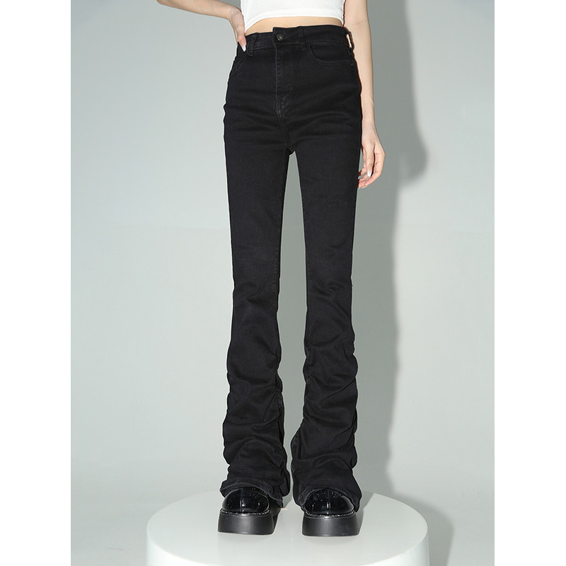 Stacked Flare Jeans Women Black Trousers With Solid Stretch High Rise Boot Cut Pants In Goth Retro  0