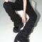 Stacked Flare Jeans Women Black Trousers With Solid Stretch High Rise Boot Cut Pants In Goth Retro 1