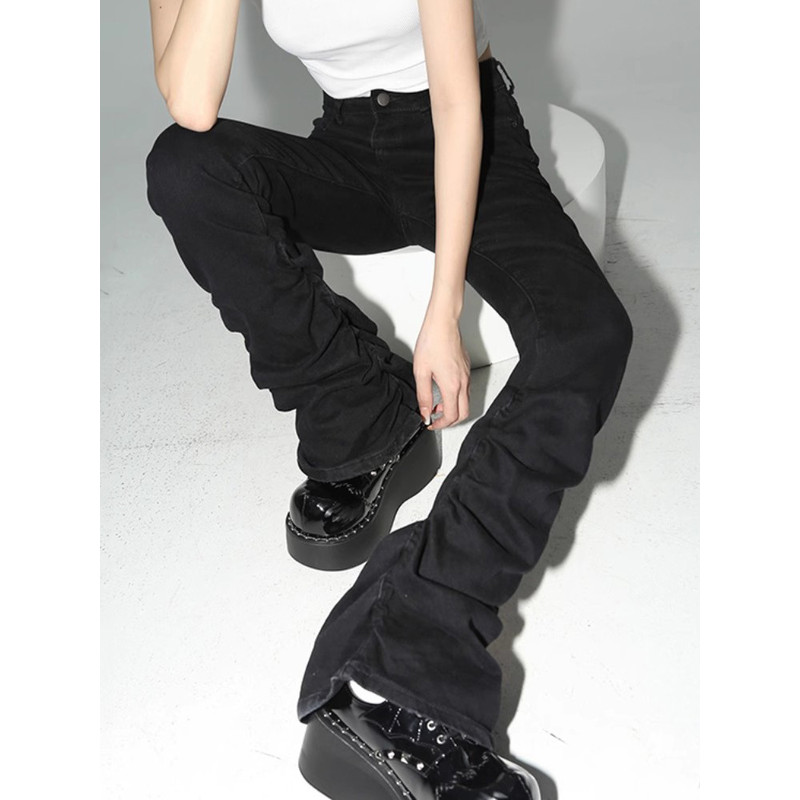Stacked Flare Jeans Women Black Trousers With Solid Stretch High Rise Boot Cut Pants In Goth Retro  1