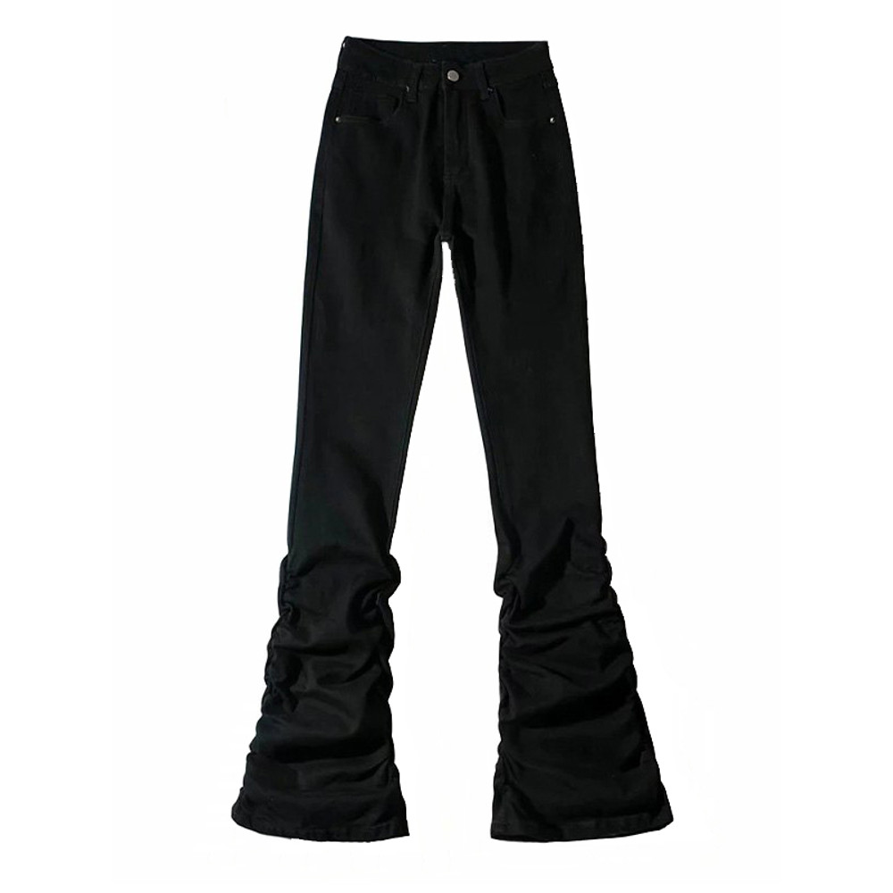 Stacked Flare Jeans Women Black Trousers With Solid Stretch High Rise Boot Cut Pants In Goth Retro  5
