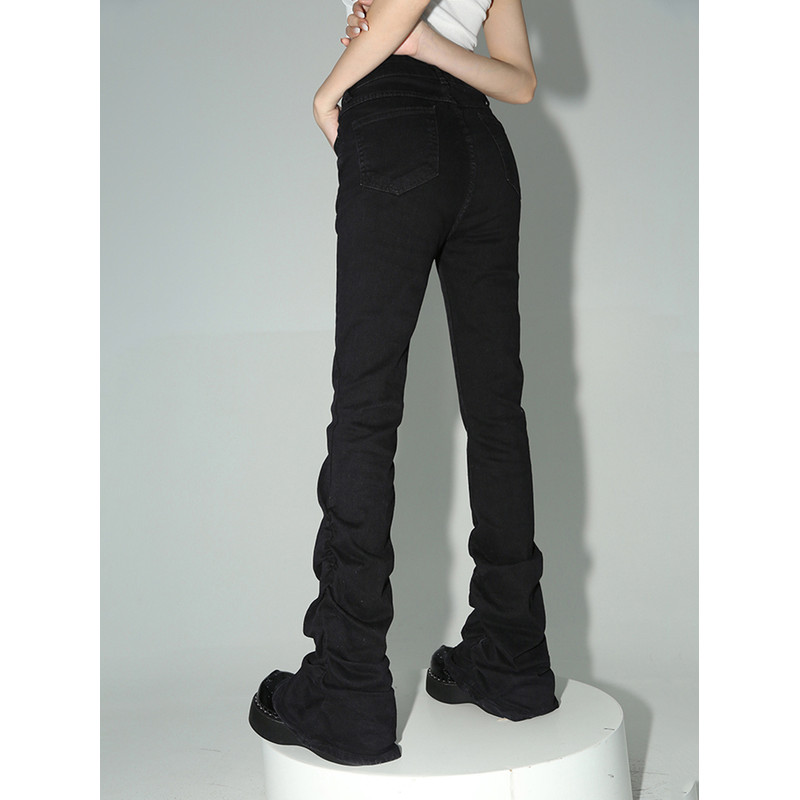 Stacked Flare Jeans Women Black Trousers With Solid Stretch High Rise Boot Cut Pants In Goth Retro  4
