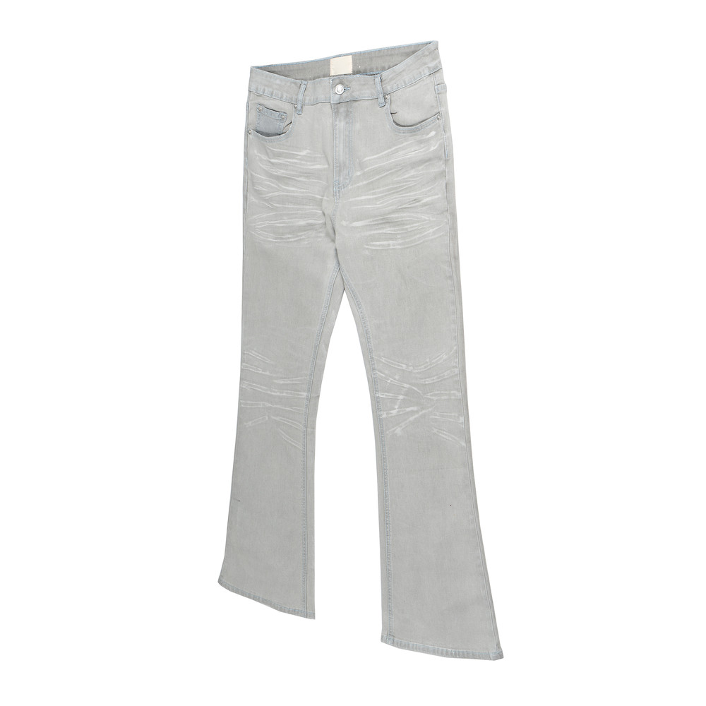 White Gray High Street Stripe Coating Men Washed Denim Flare Jeans Vintage Bootcut Y2K Slim Fit Casual Fashion