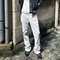 White Gray High Street Stripe Coating Men Washed Denim Flare Jeans Vintage Bootcut Y2K Slim Fit Casual Fashion