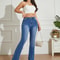 High Street Low Rise Jeans Blue Women, Bootcut Pockets Jeans for Streetwear, Low Waist Wide Leg Pants