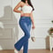 High Street Low Rise Jeans Blue Women, Bootcut Pockets Jeans for Streetwear, Low Waist Wide Leg Pants