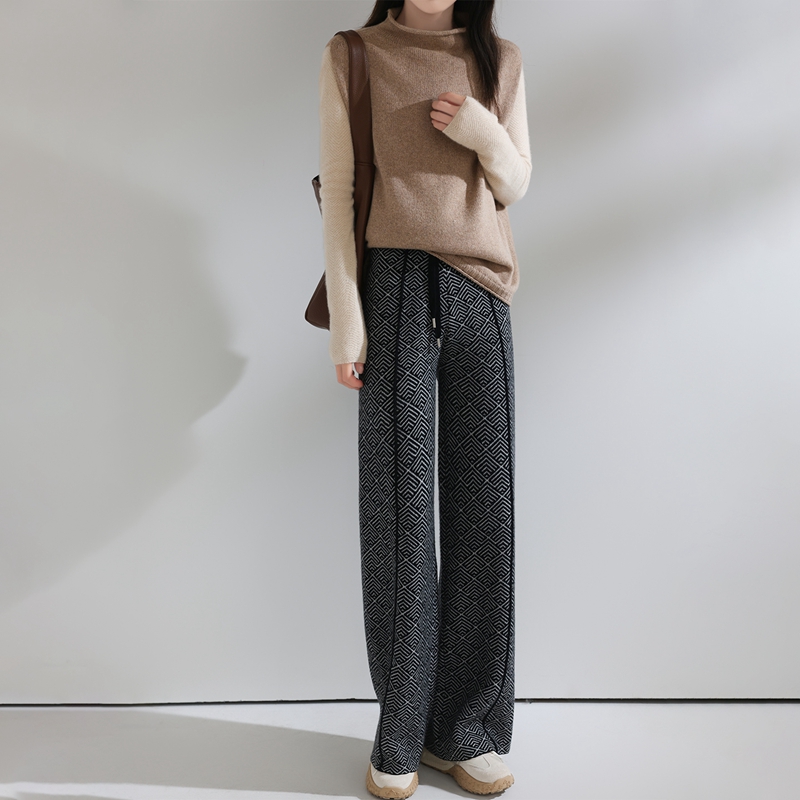 Autumn Winter Women Pants Basic Soft Casual Sashes Trousers Merino Wool Knitwear Stylish Korean Popular Pants