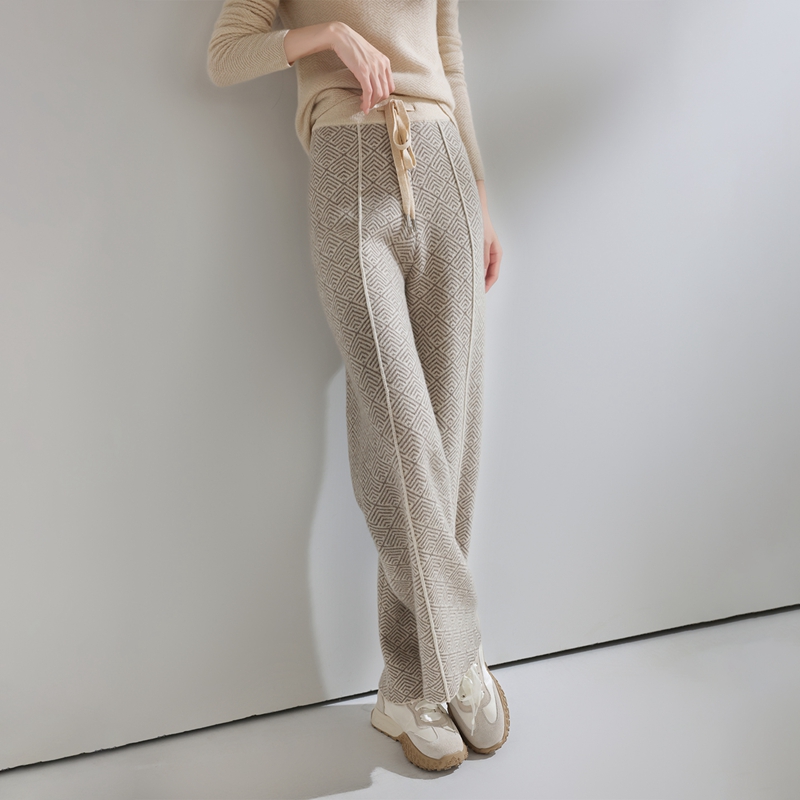 Autumn Winter Women Pants Basic Soft Casual Sashes Trousers Merino Wool Knitwear Stylish Korean Popular Pants