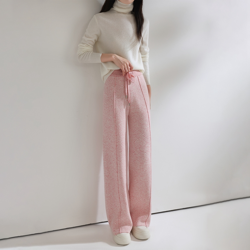 Autumn Winter Women Pants Basic Soft Casual Sashes Trousers Merino Wool Knitwear Stylish Korean Popular Pants