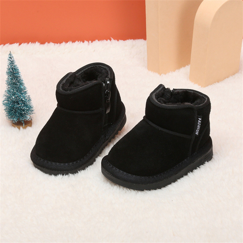New Winter Baby Snow Boots Leather Warm Plush Infant Shoes Zip Side Soft Sole Fashion Toddler Boys Girls Cold Boots