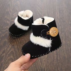 winter baby plush thickened warm rubber sole snow boots, anti slip indoor outdoor first step toddler walking shoes