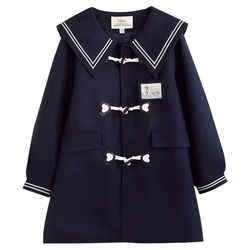 women jk preppy style thick warm winter original navy collar woolen coat, long peacoat overcoat dress coat