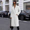 Womens Winter Trench Coat Notched Lapel, Mid-Long One Button Pea Coat, Casual Work Office Overcoat Jacket with Pockets