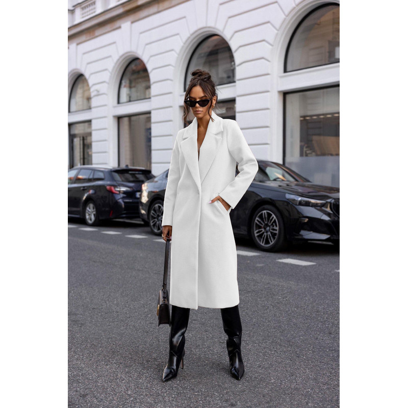 Womens Winter Trench Coat Notched Lapel, Mid-Long One Button Pea Coat, Casual Work Office Overcoat Jacket with Pockets