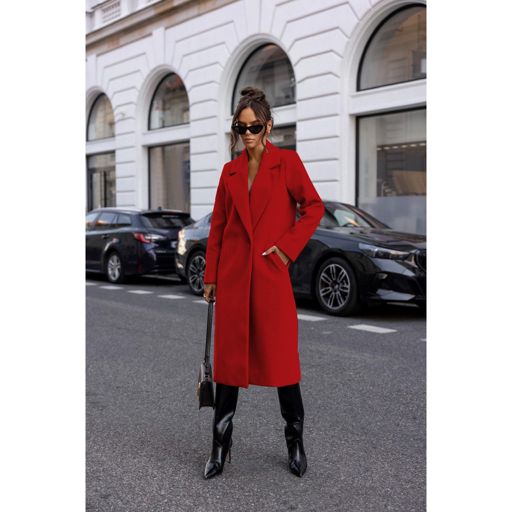 Womens Winter Trench Coat Notched Lapel, Mid-Long One Button Pea Coat, Casual Work Office Overcoat Jacket with Pockets