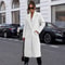 Womens Winter Trench Coat Notched Lapel, Mid-Long One Button Pea Coat, Casual Work Office Overcoat Jacket with Pockets