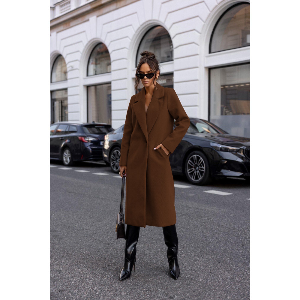 Womens Winter Trench Coat Notched Lapel, Mid-Long One Button Pea Coat, Casual Work Office Overcoat Jacket with Pockets