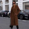 Womens Winter Trench Coat Notched Lapel, Mid-Long One Button Pea Coat, Casual Work Office Overcoat Jacket with Pockets
