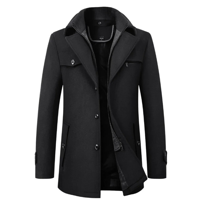 Mens Woolen Pea Coat 2023 Autumn Winter, Double Collar Overcoat for Men, Stylish Warm Menswear Trench Coat