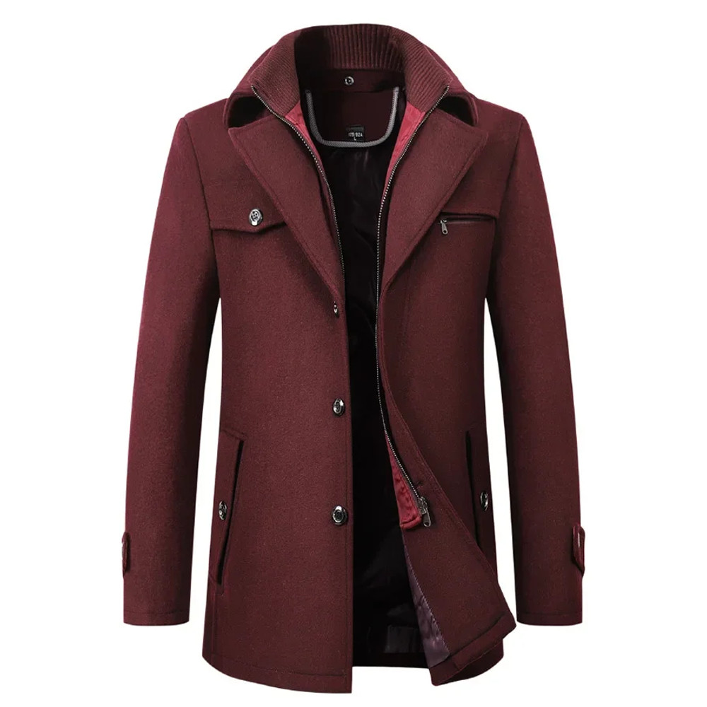 Mens Woolen Pea Coat 2023 Autumn Winter, Double Collar Overcoat for Men, Stylish Warm Menswear Trench Coat