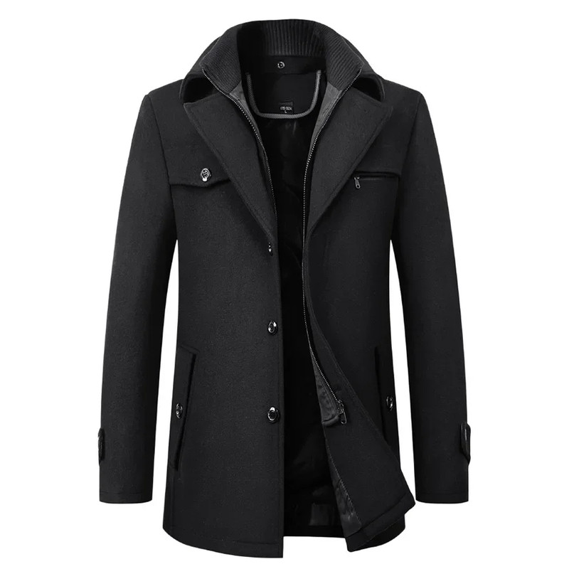 Mens Woolen Pea Coat 2023 Autumn Winter, Double Collar Overcoat for Men, Stylish Warm Menswear Trench Coat