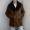 Stylish Mens Wool Pea Coat With Contrast Detail Double Breasted Design And Warm Long Sleeves Smart 4