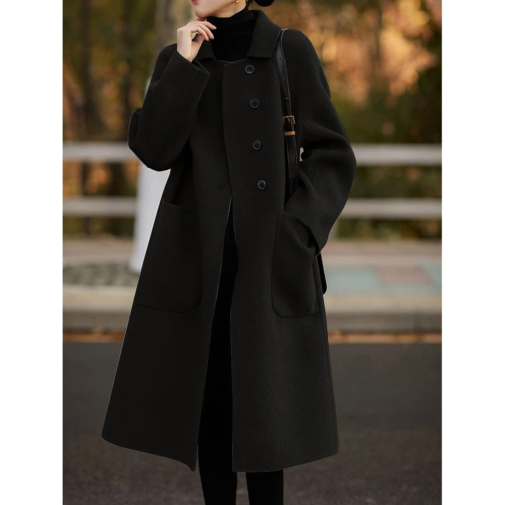 Oversized Plus Size Long Trench Coat Elegant Wool Blend Pea Coat Single Breasted Winter Warm Coat W 0