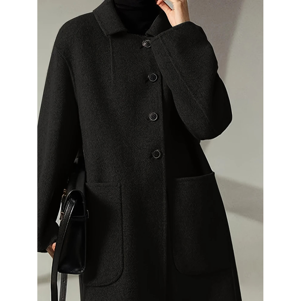 Oversized Plus Size Long Trench Coat Elegant Wool Blend Pea Coat Single Breasted Winter Warm Coat W 3