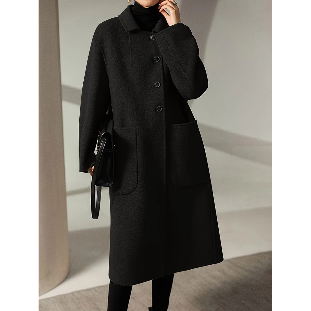 Oversized Plus Size Long Trench Coat Elegant Wool Blend Pea Coat Single Breasted Winter Warm Coat W 5