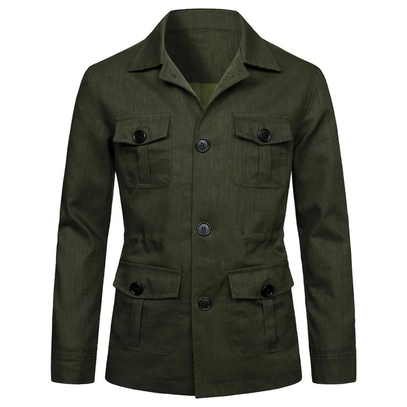 Mens Coats Safari Jacket Linen British Retro Gentry Suit Pockets Outerwear Fashion Solid Color Male Tops Lightweight