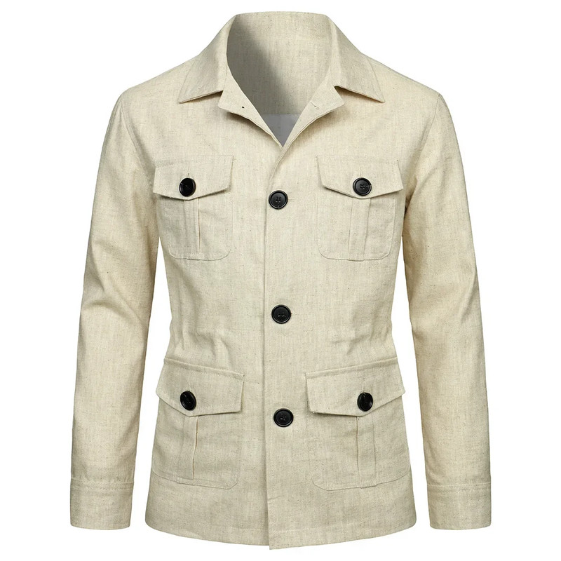 Mens Coats Safari Jacket Linen British Retro Gentry Suit Pockets Outerwear Fashion Solid Color Male Tops Lightweight