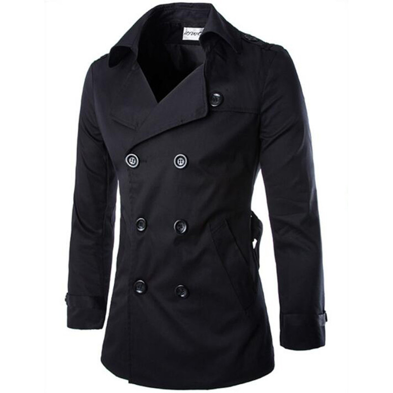 Cotton Men Trench Coats with Belt, Mens Spring Autumn Windbreak Overcoat, Male Double Breasted Peacoat