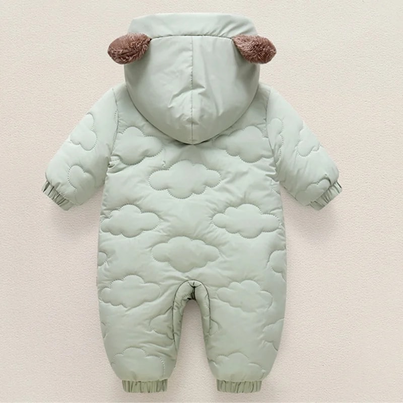 Toddler Baby Girl Boy Snowsuit Thickened Fleece Lined Hooded Romper Double Layer 0-2Y Cute Bear Ears Winter Warm