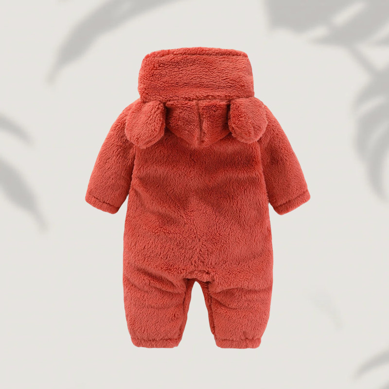 Winter Newborn Baby Girls Boys Warm Fleece Bear Ear Romper Jumpsuit Thick Cozy Infant Hooded Jumpsuit Multi-Color
