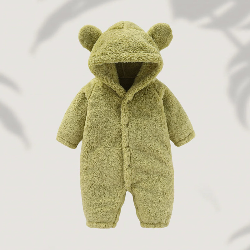 Winter Newborn Baby Girls Boys Warm Fleece Bear Ear Romper Jumpsuit Thick Cozy Infant Hooded Jumpsuit Multi-Color