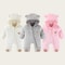 Winter Fleece Infant Baby Girls Boy Thickened Onesie Newborn Baby Romper Bear Ear Hooded Jumpsuit Paw Pocket Warm