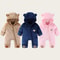 Winter Fleece Infant Baby Girls Boy Thickened Onesie Newborn Baby Romper Bear Ear Hooded Jumpsuit Paw Pocket Warm