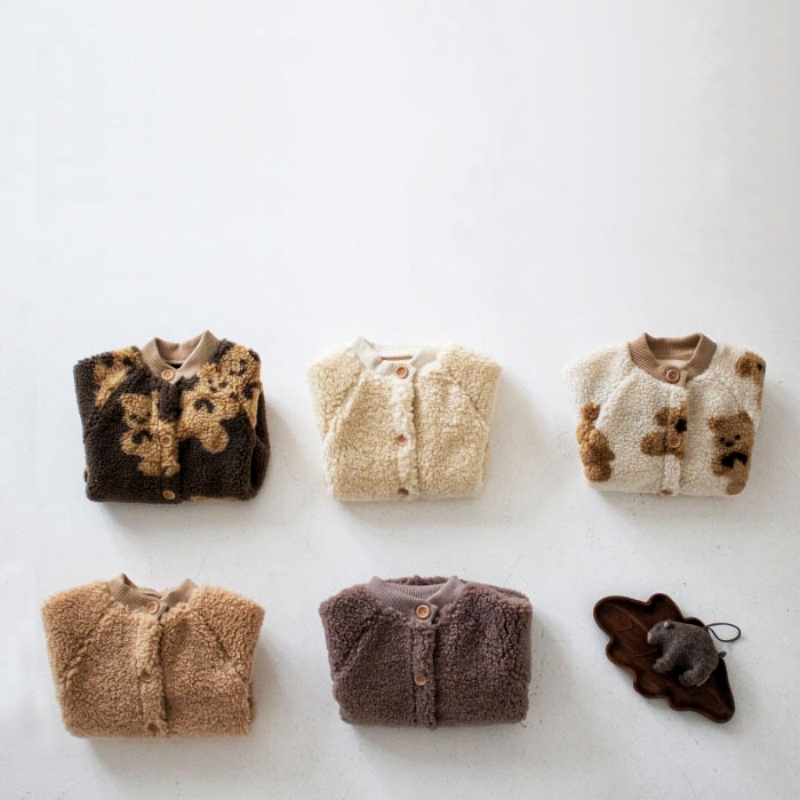 Korean Style Fleece Lined Baby Romper Warm Outfit Cute Bear Lamb Fur Overalls Coat Infant Winter Clothes