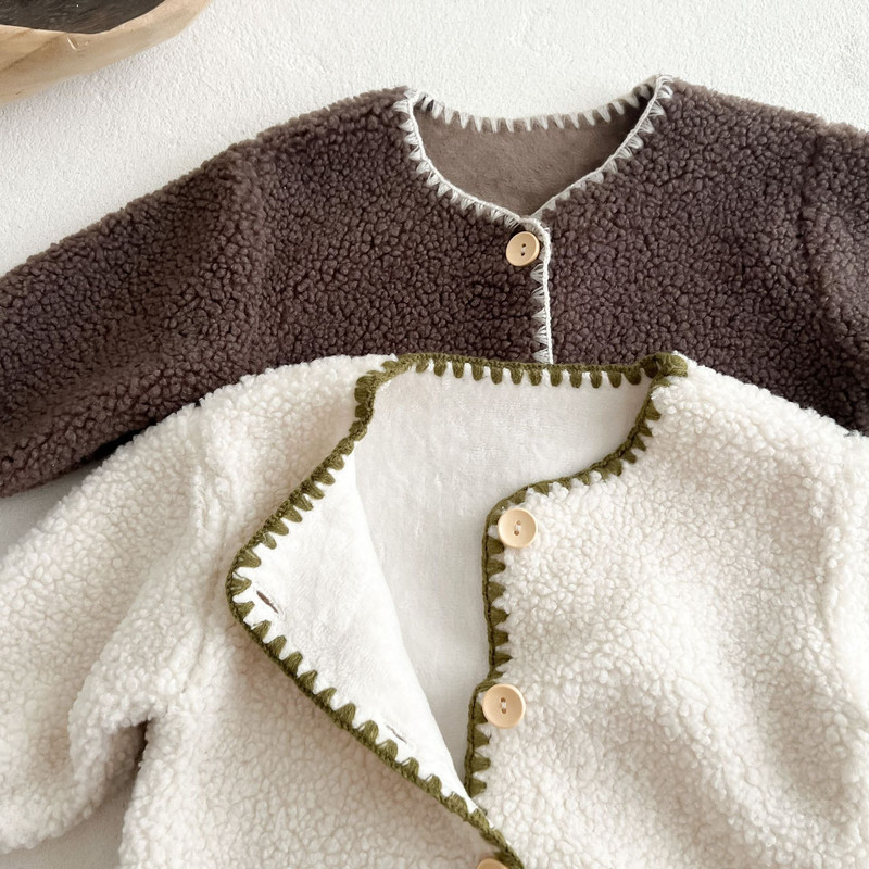 Fleece Lined Unisex Jumpsuit New Winter Baby Romper Cute Shell Stitch Crawling Outfit Soft Warm Infant Romper