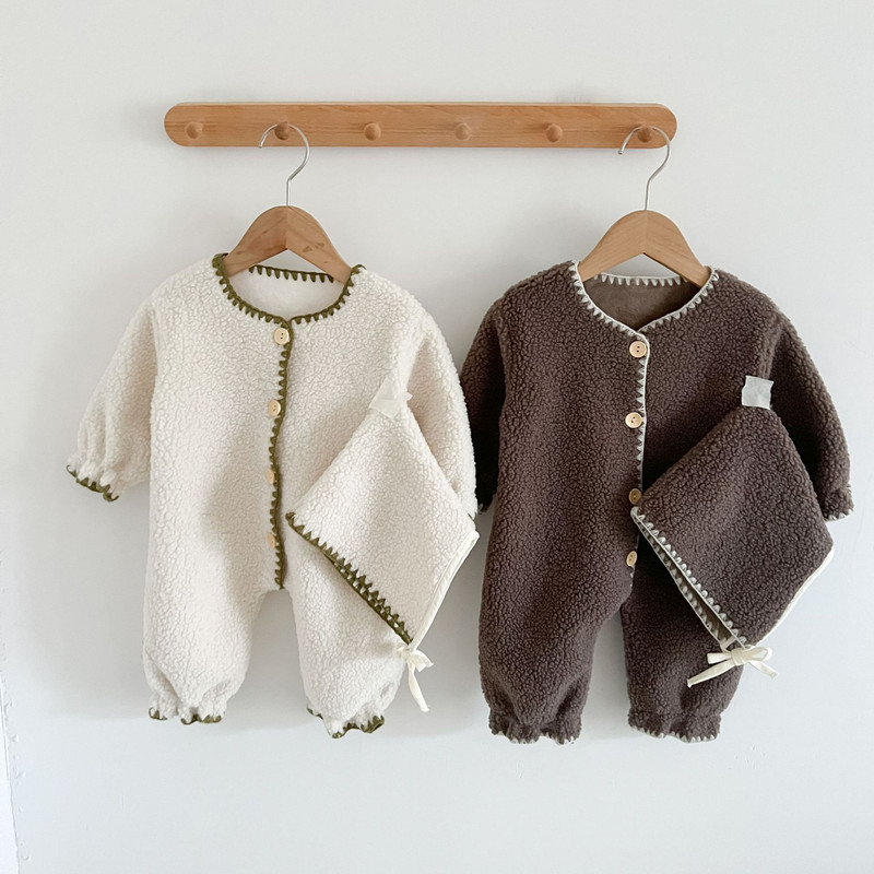 Fleece Lined Unisex Jumpsuit New Winter Baby Romper Cute Shell Stitch Crawling Outfit Soft Warm Infant Romper